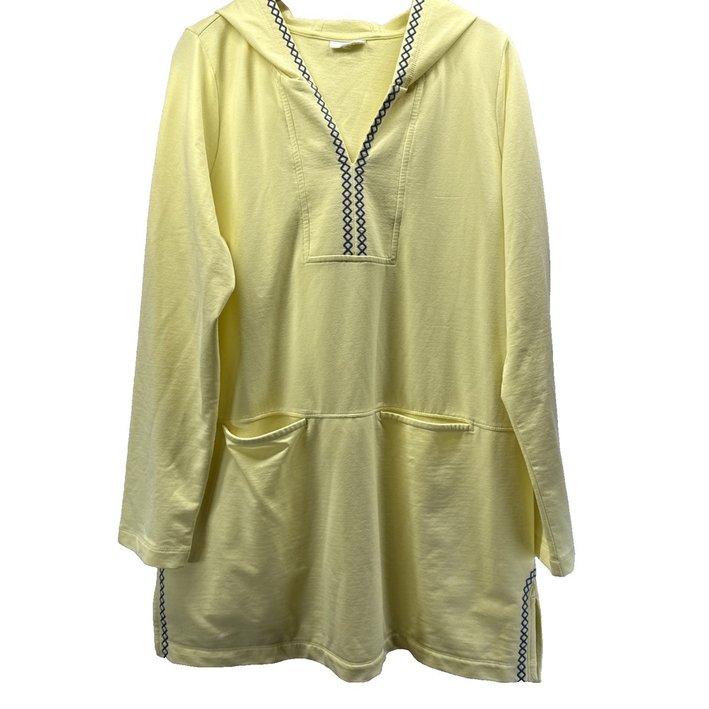 J Jill Fit Women's Tunic Hooded Top Size Large Solid Yellow Long Sleeve Pockets